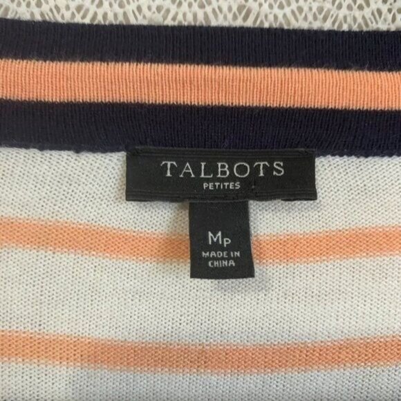 Talbots Womens Medium Petite Ivory Striped Cardigan Pockets Lightweight Layering - Picture 6 of 9